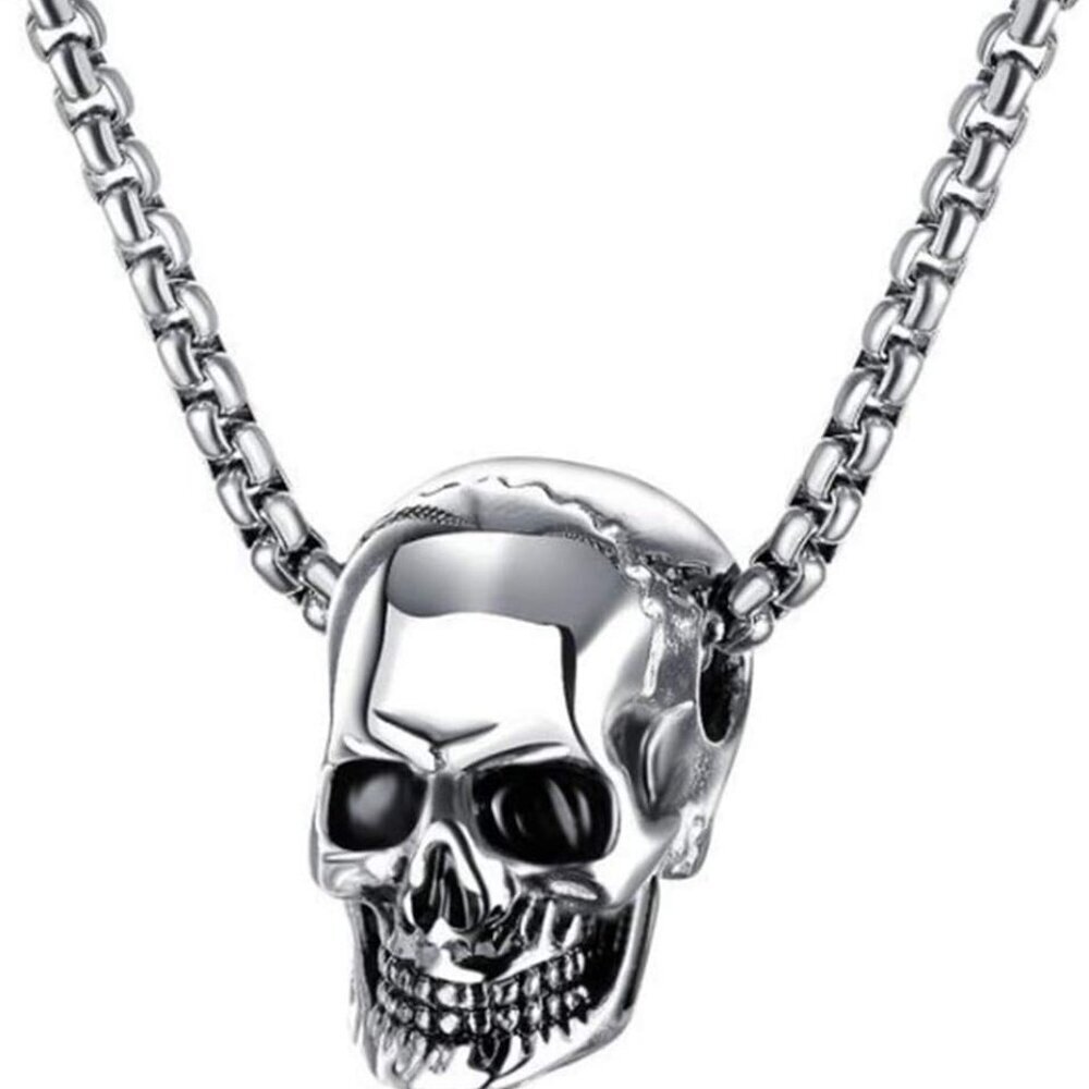 Stainless Steel Retro Gothic Skull Style Cocktail Party Biker Pendant Necklace